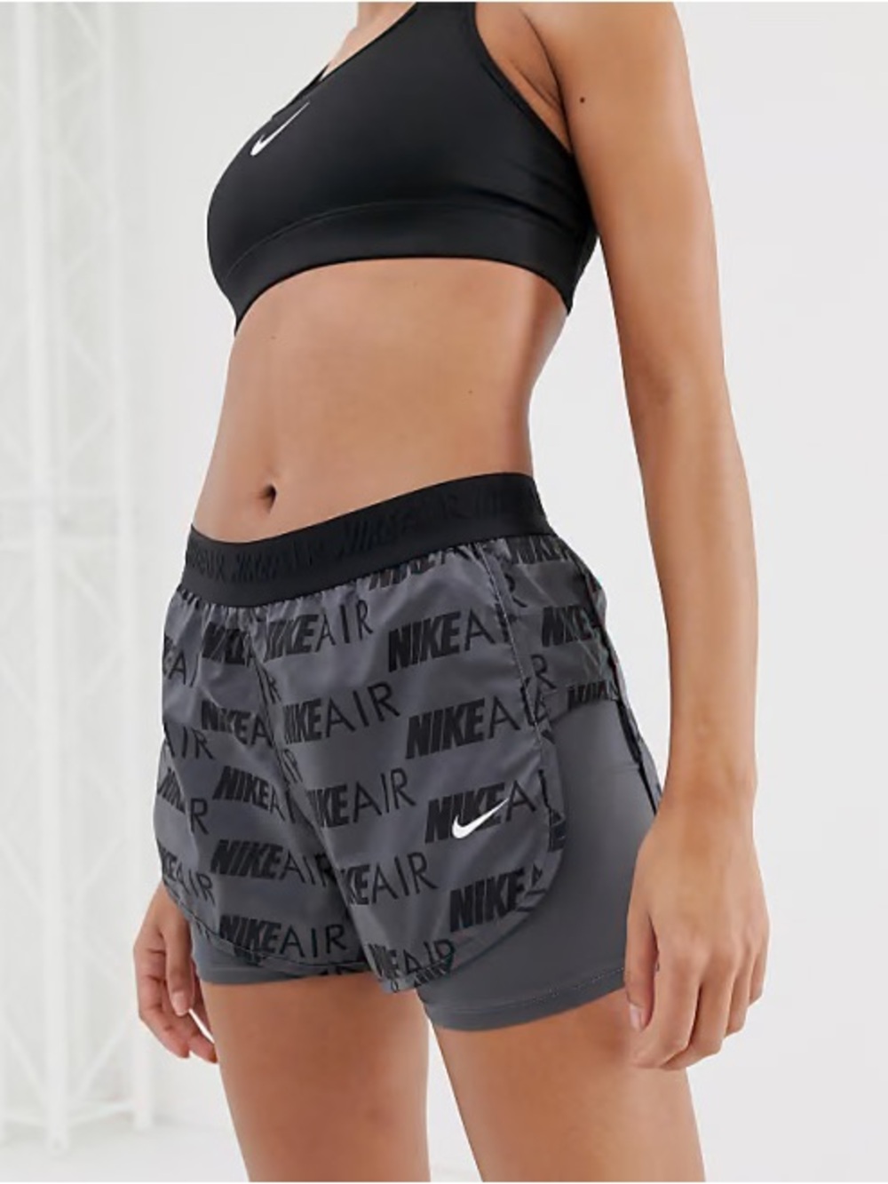 Nike Air Womens 2-in-1 Running Shorts Black Grey*NWT